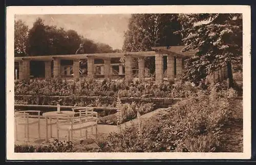 AK Coburg, Deutsche Rosenschau 1929, Blick auf die Pergola mit Sintflutbrunnen