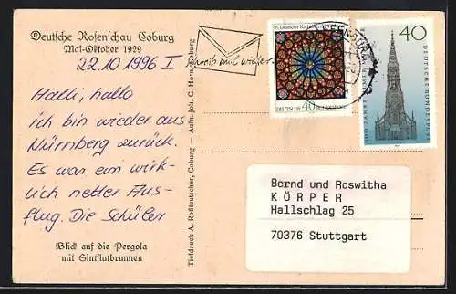 AK Coburg, Deutsche Rosenschau 1929, Blick auf die Pergola mit Sintflutbrunnen