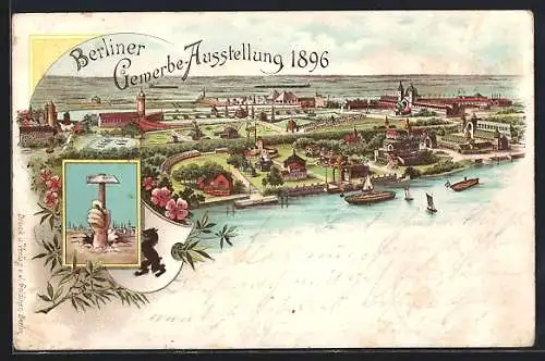 Lithographie Berlin, Gwerbe-Ausstellung 1896, Ortspanorama