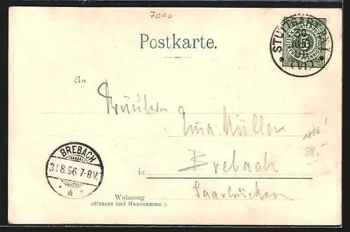 AK Stuttgart, Markt mit nächtlicher Beleuchtung