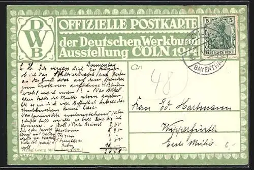 AK Köln, Deutscher Werkbung-Ausstellung 1914, Haus der Frau und Bremen-Oldenburg