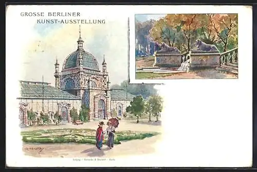 Künstler-AK Berlin, Grosse Kunst-Ausstellung 1903, Ausstellungsgebäude, Löwenplastiken