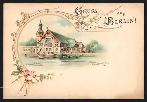 Lithographie Berlin, Gewerbe-Ausstellung 1896, Nahrungsmittelgebäude