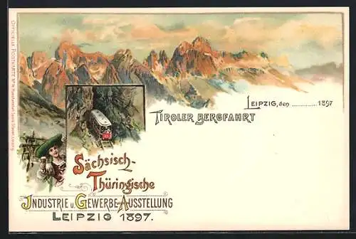 Lithographie Leipzig, Sächsisch-Thüringische Industrie- und Gewerbe Ausstellung 1897, Bergbahn