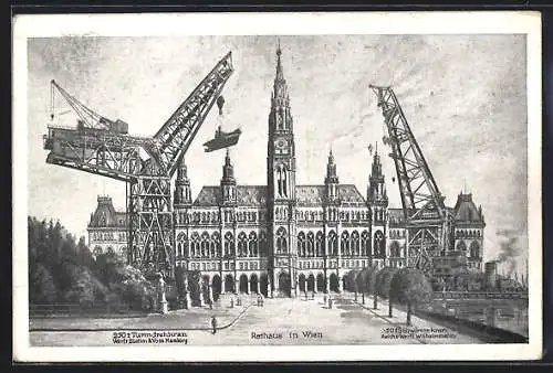 Künstler-AK Wien, Internationale Messe 1921, Das Rathaus und Baukrane