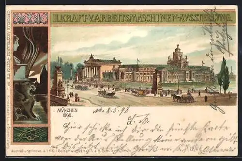 Lithographie München, II. Kraft-V. Arbeitsmaschinen-Ausstellung 1898, Strassenpartie