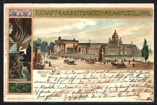 Lithographie München, II. Kraft-V. Arbeitsmaschinen-Ausstellung 1898, Strassenpartie