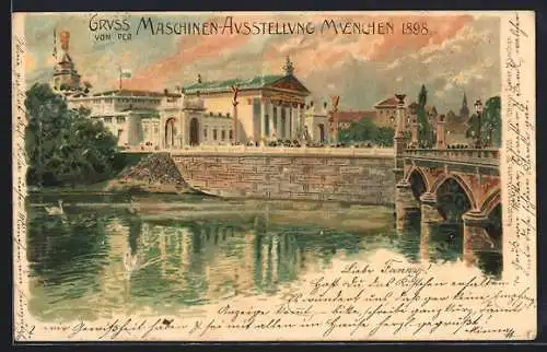 Lithographie München, Maschinen-Ausstellung 1898, Blick zum Gelände