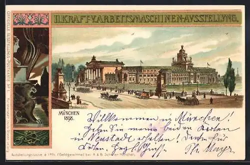 Lithographie München, II. Kraft-V. Arbeitsmaschinen-Ausstellung 1898, Strassenpartie