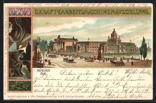 Lithographie München, II. Kraft-V. Arbeitsmaschinen-Ausstellung 1898, Strassenpartie