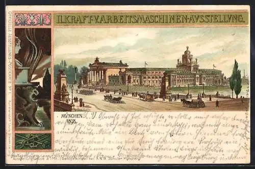 Lithographie München, II. Kraft-V. Arbeitsmaschinen-Ausstellung 1898, Strassenpartie