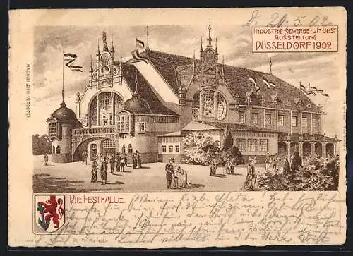 Künstler-AK Düsseldorf, Industrie-Gewerbe- & Kunst-Ausstellung 1902, Die Festhalle