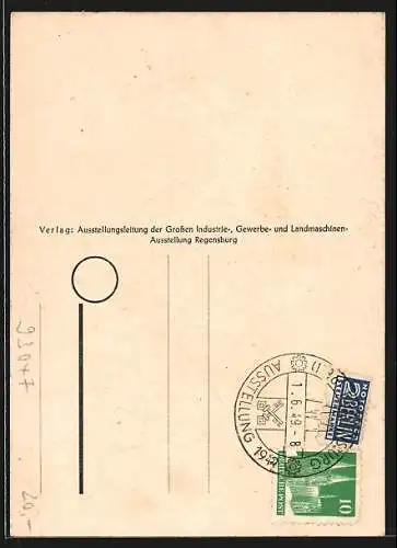 AK Regensburg, Grosse Industrie-, Gewerbe- und Landmaschinen-Ausstellung 1949, Mädchen mit Blumenstrauss