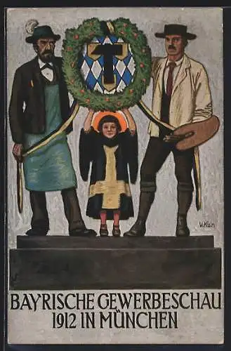 AK München, Bayerische Gewerbeschau 1912, Münchener Kindl, Wappen