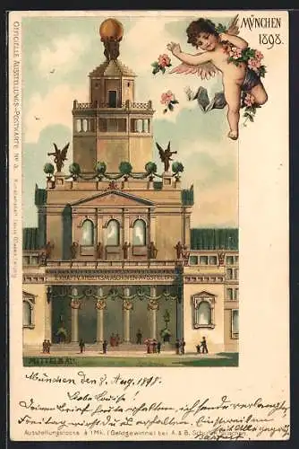 Lithographie München, Kraft-Arbeitsmaschinen-Ausstellung 1898, Mittelbau