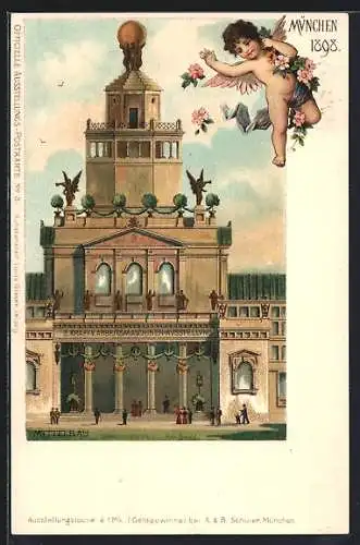 Lithographie München, Kraft-Arbeitsmaschinen-Ausstellung 1898, Mittelbau