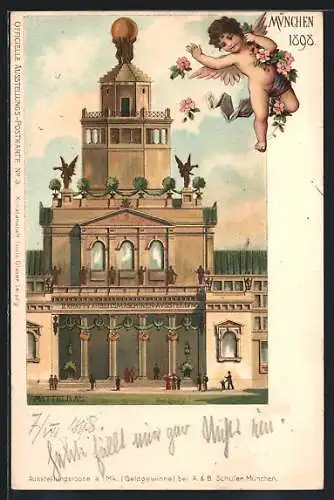 Lithographie München, Kraft-Arbeitsmaschinen-Ausstellung 1898, Mittelbau