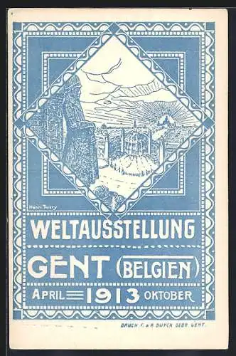 Künstler-AK Gent, Weltausstellung 1913, Ortsansicht von einer Turmstatue aus