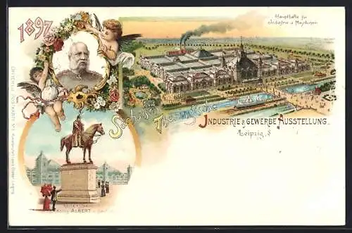 Lithographie Leipzig, Sächsisch-Thüringische Industrie- und Gewerbe-Ausstellung 1897, König Albert von Sachsen