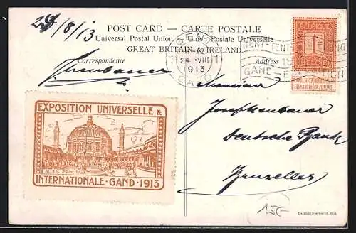 Künstler-AK Gent, International & Universal Exhibition 1913