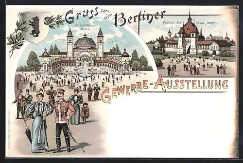 Lithographie Berlin, Berliner Gewerbe-Ausstellung, Ausstellungs-Palast, Pavillon der Stadt Berlin