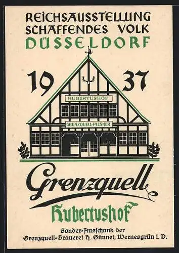 AK Düsseldorf, Reichs-Ausstellung Schaffendes Volk, 1937, Grenzquell-Hubertushof