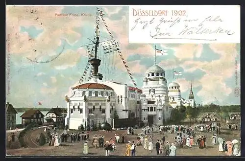 AK Industrie- und Gewerbe-Ausstellung Düsseldorf 1902, Blick auf den Pavillon Krupp