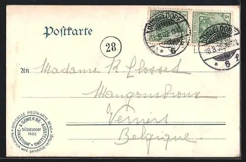 AK Düsseldorf, Ausstellung 1902, Alt-Triererhaus mit Besuchern