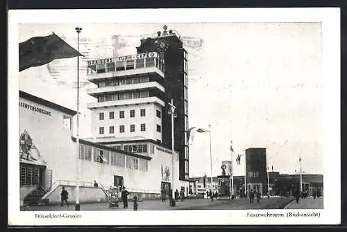 AK Düsseldorf, Ausstellung Gesolei, Feuerwehrturm Rückansicht