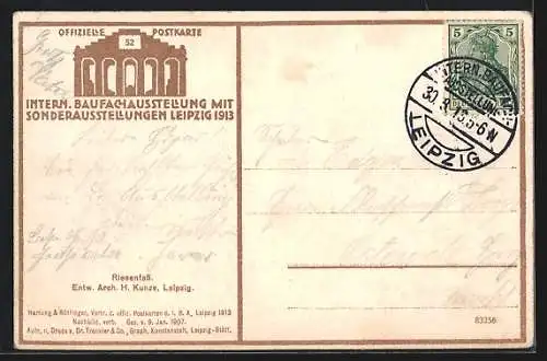 AK Leipzig, Int. Baufachausstellung m. Sonderaus. 1913, Riesenfass