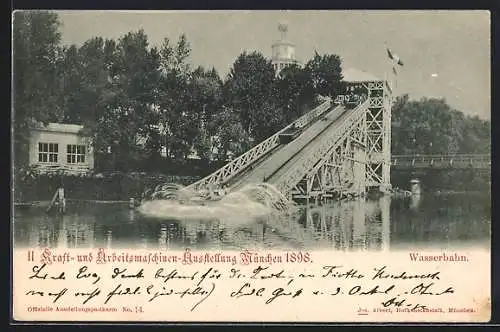 AK München, II. Kraft - und Arbeitsmaschinen-Ausstellung 1898, Wasserboot - Rutsche