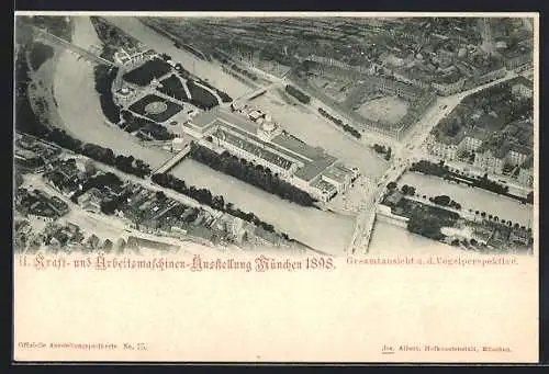 AK München, 2. Kraft- und Arbeitsmaschinen-Ausstellung 1898 - Gesamtansicht a.d. Vogelperspektive