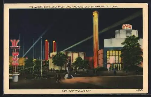 AK New York, New York World`s Fair, Maison Coty, Star Pylon and Agriculture by Mahonri M. Young