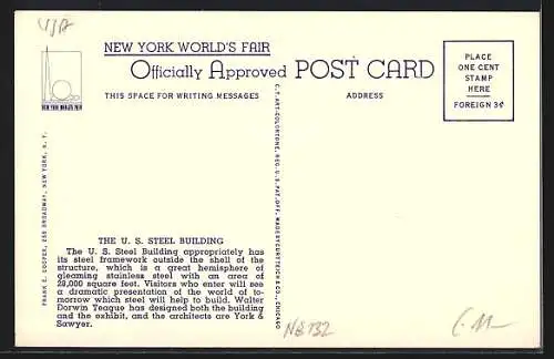 AK New York, New York World`s Fair 1939, The United States Steel Building