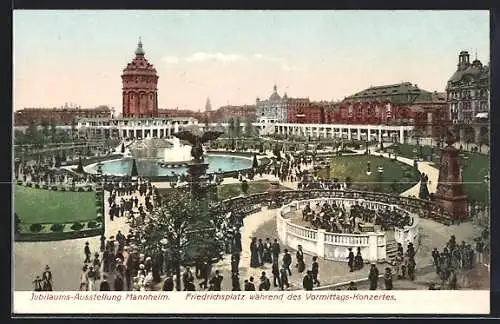 AK Mannheim, Jubiläums-Ausstellung 1907, Friedrichsplatz während des Vormittags-Konzertes