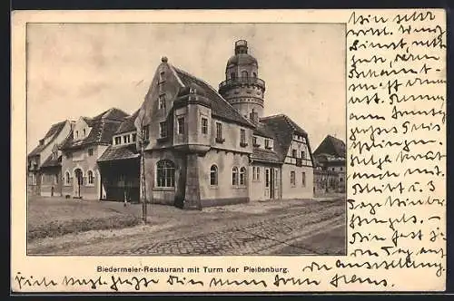 AK Leipzig, Intern. Baufachausstellung mit Sonderausstellungen 1913, Biedermeier-Restaurant mit Turm der Pleissenburg