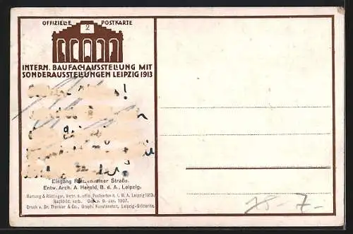 Künstler-AK Leipzig, Intern. Baufach-Ausstellung 1913, Eingang Reitzenhainer Strasse