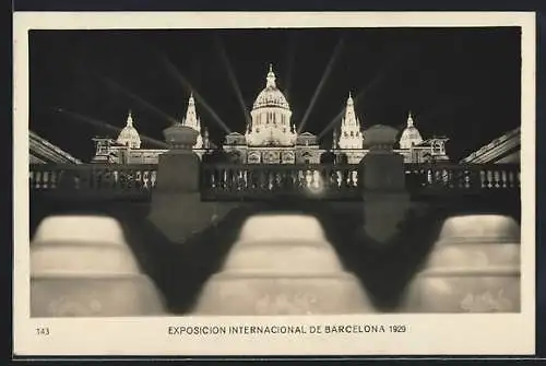 AK Barcelona, Exposicion Internacional 1929, Palacio Nacional nocturna