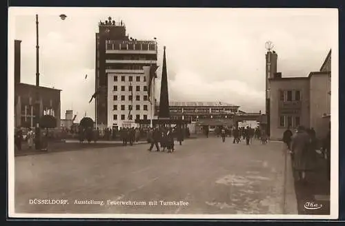 AK Düsseldorf, Ausstellung, Feuerwehrturm mit Turmkaffee