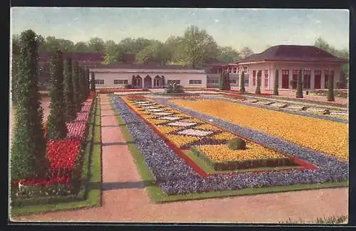 AK Dresden, Jubiläums-Gartenbau-Ausstellung 1926, Schmuckanlage am Haupteingang