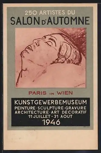 AK Wien, 250 Artistes du Salon d`Automne 1946, Mann liegt auf einem Kissen