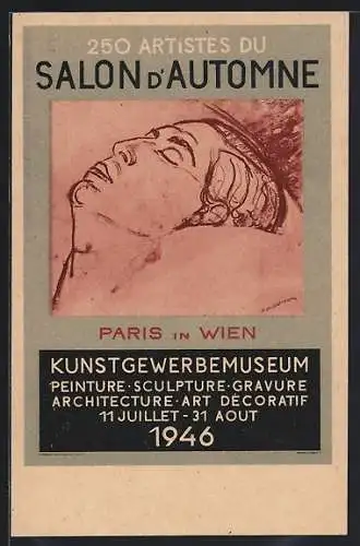 AK Wien, 250 Artistes du Salon d`Automne 1946, Mann liegt auf einem Kissen