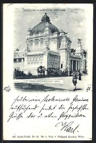 AK Wien, Jubiläums-Ausstellung 1898, Blick zum Pavillon