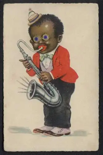 AK Afrikanischer Junge mit Saxophon