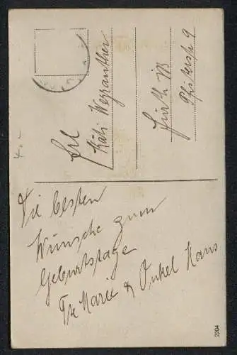 Filz-AK Kleines Mädchen mit einem blauen Kleid aus Filz