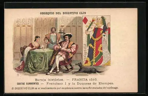 AK König Francisco I. von Frankreich y la Duquesa de Etampes beim Kartenspiel, Francia 1510