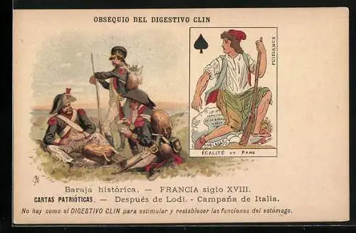 AK Baraja histórica, Francia siglo XVIII, Cartas Patrióticas, Spielkarte der Farbe Pik