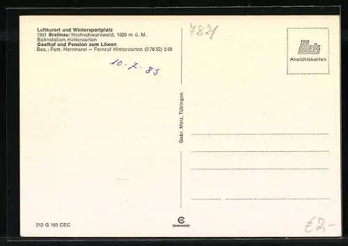 AK Breitnau /Hochschwarzwald, Gasthof und Pension zum Löwen der Fam. Herrmann
