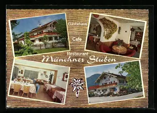 AK Ruhpolding /Obb., Café-Restaurant-Gasthaus Münchner Stuben mit Innenansichten, Branderstrasse 15