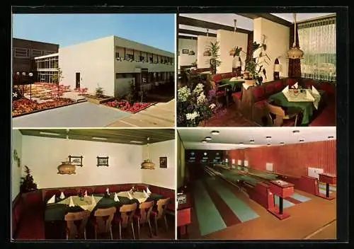 AK Oberaspach, Das Hotel Asbacher Hof der Fam. Wild, mit Gaststube und Kegelbahnen